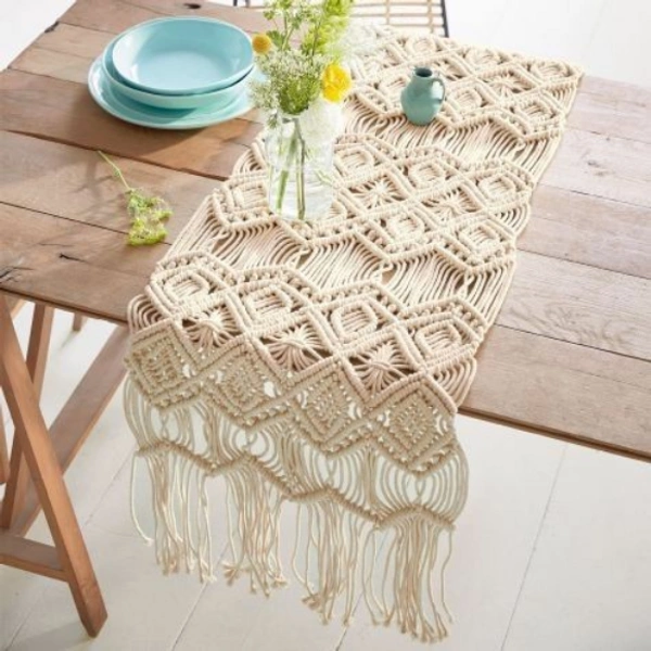 Macrame Table Runner - 12"x60", natural